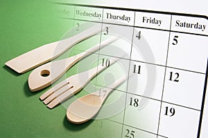 Calendar Page and Cooking Utensils