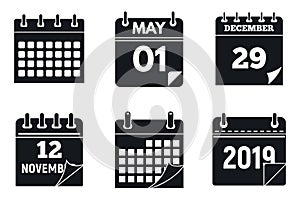 Calendar page icons set, simple style