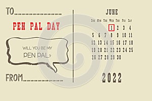 Calendar page Pen Pal Day