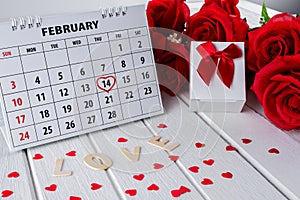 Calendar page with a red hand written heart highlight on February 14 of Saint Valentines day