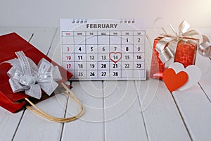 Calendar page with a red hand written heart highlight on February 14 of Saint Valentines day