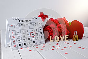 Calendar page with a red hand written heart highlight on February 14 of Saint Valentines day