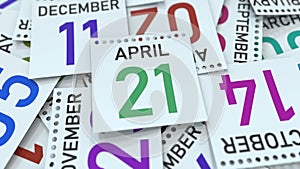 Calendar page shows April 21 date. 3D rendering