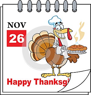 Calendar Page Turkey Chef With Pie