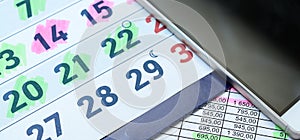 Calendar with part cell phone