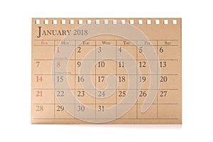 Calendar planner or 2018 January schedule arrangement on white background