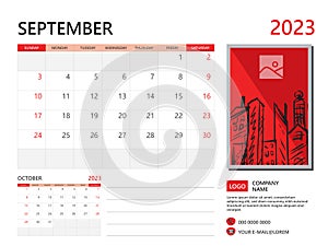 Calendar planner 2023 and Set of 12 Months, September 2023 template, week start on Sunday, Desk calendar 2023 design, simple