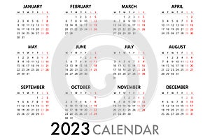 Calendar planner for 2023 Week Starts Monday. Simple Vector Template