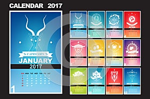 Calendar planner design for the year 2017, Zodiac vintage badge concept