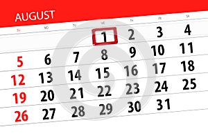 Calendar planner for the month, deadline day of the week, 2018 august 1, Wednesday