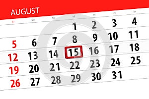Calendar planner for the month, deadline day of the week, 2018 august, 15, Wednesday
