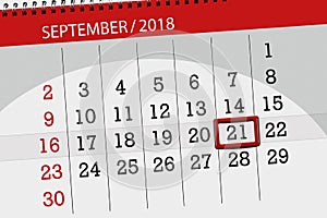 Calendar planner for the month, deadline day of the week, 2018 september, 21, Friday