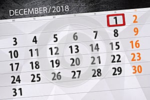 Calendar planner for the month december 2018, deadline day, 1, saturday
