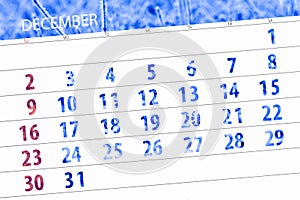 Calendar planner for the month december 2018, deadline day
