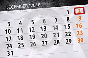 Calendar planner for the month december 2018, deadline day, 2, sunday