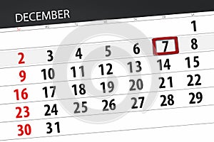 Calendar planner for the month december 2018, deadline day, friday, 7