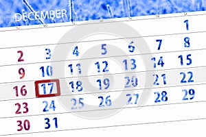 Calendar planner for the month december 2018, deadline day, monday, 17