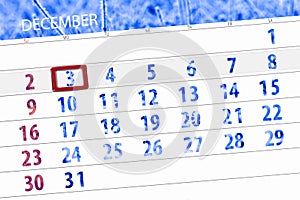 Calendar planner for the month december 2018, deadline day, monday, 3