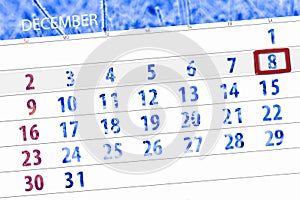 Calendar planner for the month december 2018, deadline day, saturday, 8