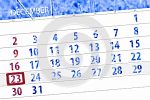 Calendar planner for the month december 2018, deadline day, sunday, 23