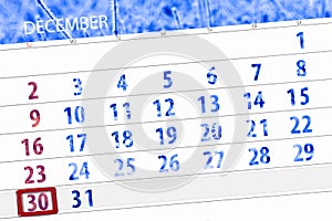 Calendar planner for the month december 2018, deadline day, sunday, 30