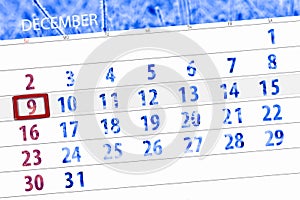 Calendar planner for the month december 2018, deadline day, sunday, 9