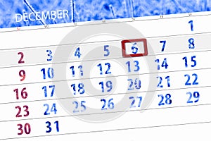 Calendar planner for the month december 2018, deadline day, thursday, 6