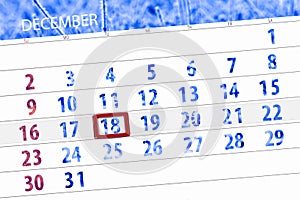 Calendar planner for the month december 2018, deadline day, tuesday, 18