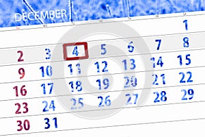 Calendar planner for the month december 2018, deadline day, tuesday, 4