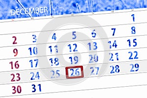 Calendar planner for the month december 2018, deadline day, wednesday, 26