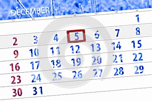 Calendar planner for the month december 2018, deadline day, wednesday, 5