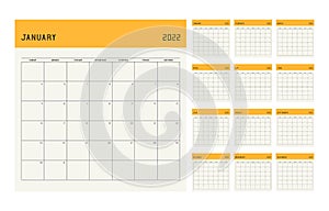 Calendar planner template for 2022 year