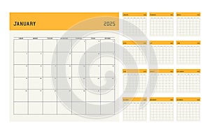 Calendar planner template for 2025 year