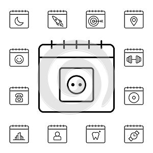 Calendar, plug flat vector icon in calendar pack