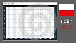 Calendar in Polish for 2022. Year planner and organizer. Simple and legible layout.