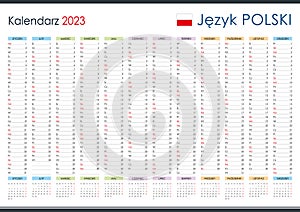 Calendar in Polish for 2023. Year planner and organizer. Simple and legible layout.