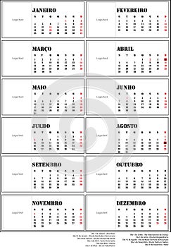 Simple Calendar for 2021 Cape Verde, in Portuguese, with national holidays photo