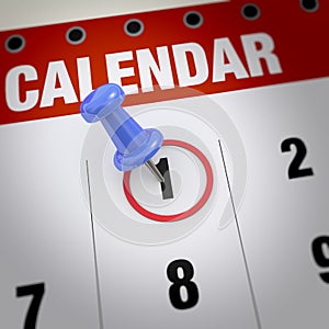 Calendar and pushpin