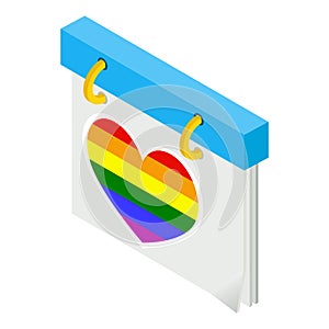 Calendar with rainbow heart isometric 3d icon