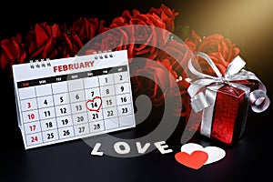 Calendar with red hand written heart highlight on February 14 of Saint Valentines day