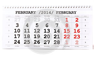 Calendar with red mark on 14 February - Valentines day