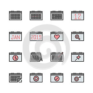 Calendar related in colorline icon set.Vector illustration