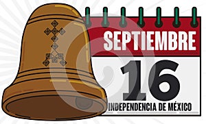 Calendar and Hidalgo`s Bell for Mexican Independence Day Celebration, Vector Illustration photo
