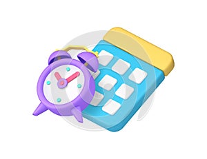 Calendar reminder deadline agenda alarm clock important mark planning 3d icon realistic vector