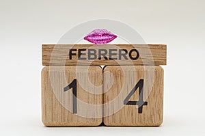 Calendar of rollover cubes with the date of February 14