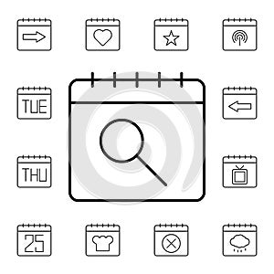 Calendar, search flat vector icon in calendar pack