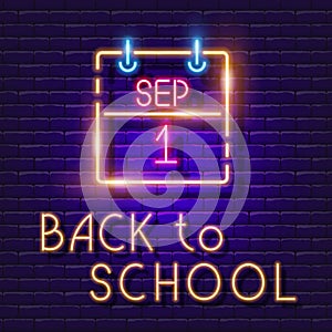 Calendar Sep 1 vector neon sign. Back to school banner
