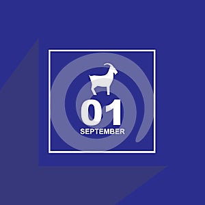 Calendar September 1 icon illustration with chinese zodiac or shio goat logo design. Chinese New Year, year of goat. Chinese