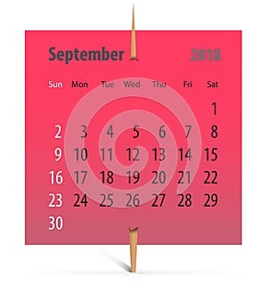 Calendar for September 2018