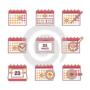 Calendar set. Thin line art icons